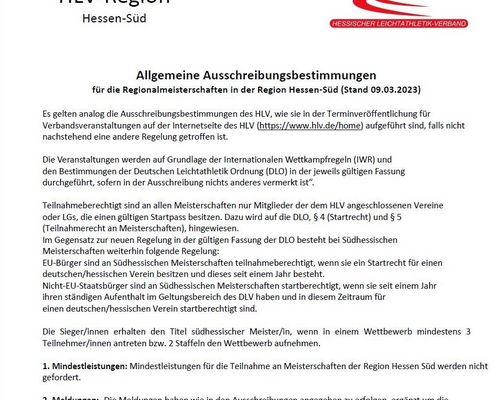 Ausschreibungsbestimmungen der Region Süd