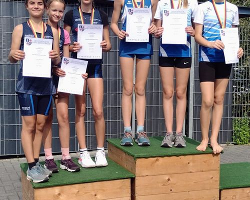 Nur ein Punkt trennte das siegreiche Trio der LG VfL/SSG Bensheim in der Mannschaftswertung der U14 von den Mädchen des LC Olympia Lorsch.