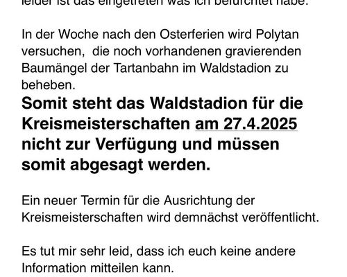 Absage Kreis Meisterschaften