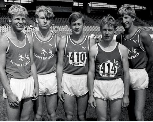 Historisches Foto: LGR-Mehrkampfasse 1985 bei den Hessischen Meisterschaften